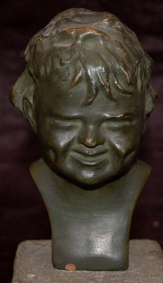 Arte: Busto de niño en terracota patinada. Aproximadamente años 30-40s. Firmado Biscarri Cuyàs (catalan). - Foto 7 - 26529144